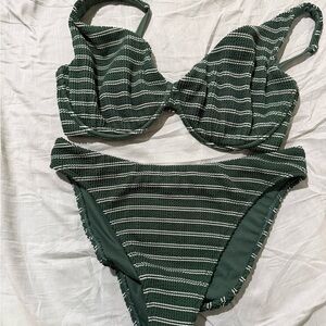 Abercrombie & Fitch Dark Green Bikini with White Accents